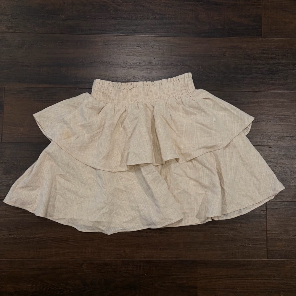 Princess Polly Greta Beige Linen Blend Tiered Mini Skirt US 4